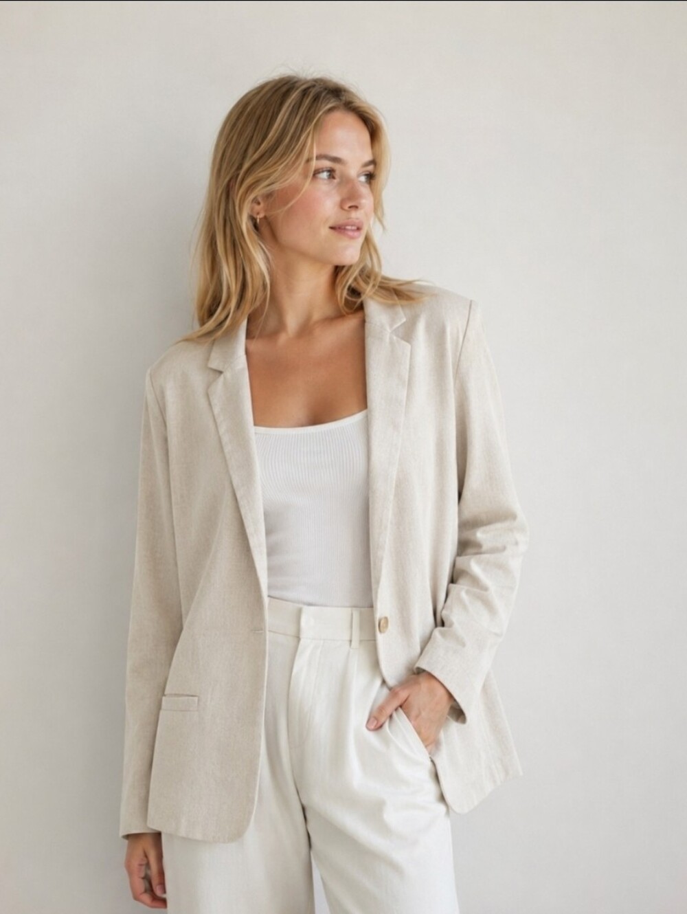 Beige Linen Blend Women's Blazer